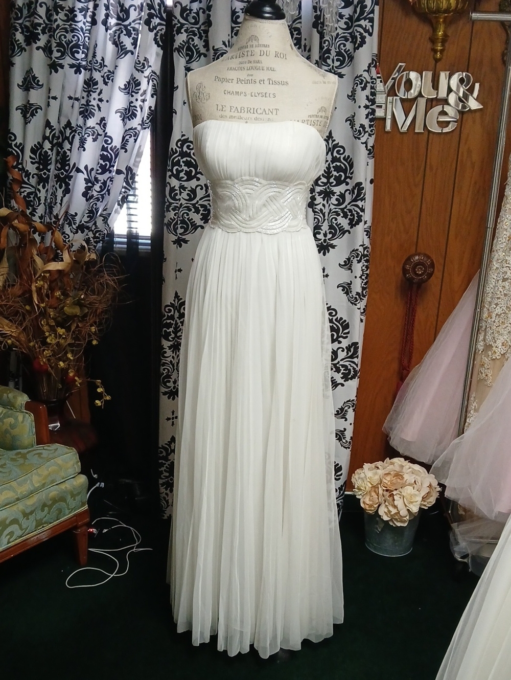 Camille La Vie Strapless Ivory ChiffonWedding Gown with Braided Waist